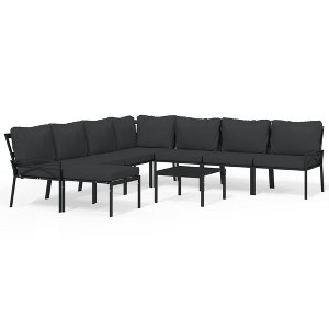 vidaXL Patio Furniture Set Sectional Sofa Patio Lounge Set with Cushions Steel - Corner + 4x Middle + 2x Footrest + 2x Chair Gray - 1 of 4