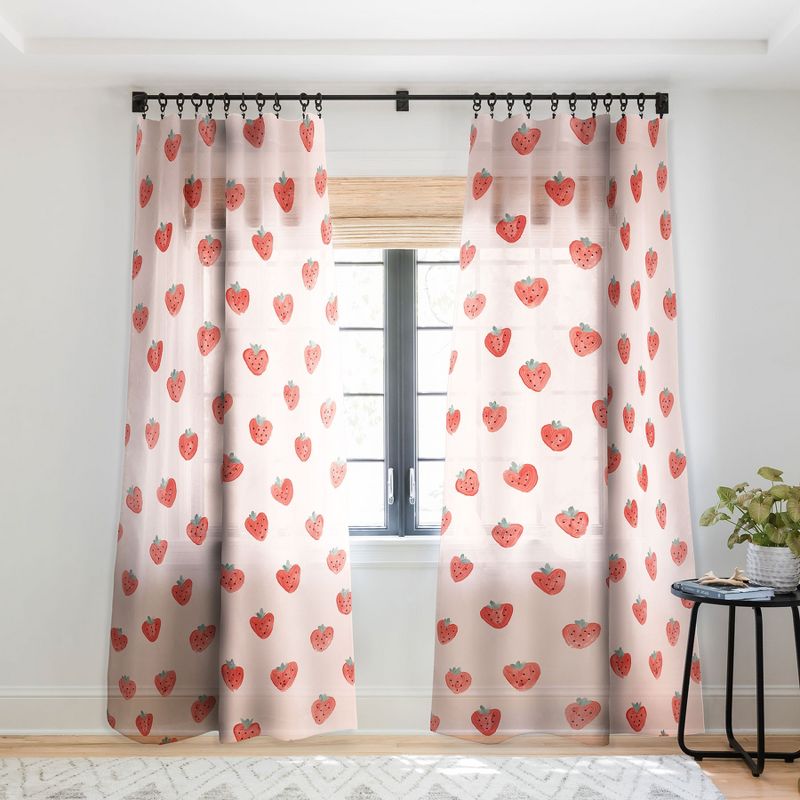 Emanuela Carratoni Strawberries on Pink Single Panel Sheer Window Curtain - Deny Designs, 1 of 7