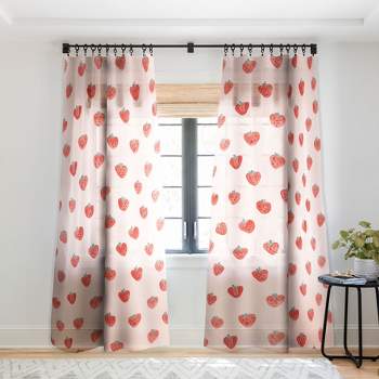 Emanuela Carratoni Strawberries on Pink Single Panel Sheer Window Curtain - Deny Designs