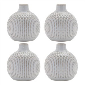 HomeRoots Set of Four Natural And Off White Ceramic Bud Vases With Sculptural Details - 1 of 4