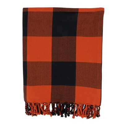 Saro Lifestyle Saro Lifestyle Cotton Throw With Buffalo Plaid Design, Orange/Black, 50"x60"