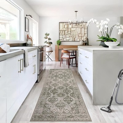 Acekool 2x6 Machine Washable Runner Rug - Non-Slip Stain Resistant Low-Pile for Hallway, Kitchen & Entryway, Grey