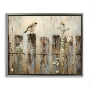 Stupell Industries Fence Perched Country Bird Floating Frame Canvas Art - 1 of 4