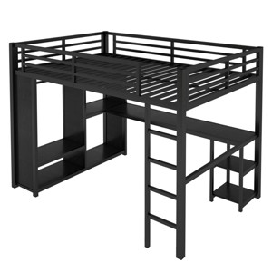 TopComfy Beds Full Size Loft Bed Frame with Built In Wardrobe Metal Structure with Desk and Storage Shelves for Bedroom, Black, 57.48"*68.89"*152.12" - 1 of 4