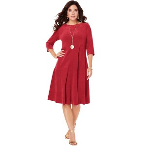 Roaman's Women's Plus Size Velour Swing Drape Dress - 1 of 4