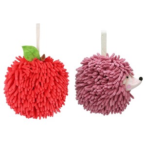 REGALWOVEN 2 Pcs Comfortable Soft Absorbent Chenille Ball Fuzzy Hand Towel for Home Decor - 1 of 4
