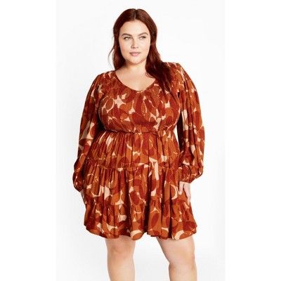 Women's Plus Size Jemma Mini Print Dress - amber multi | CITY CHIC