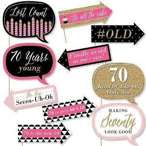 Big Dot of Happiness Funny Chic 70th Birthday - Pink, Black and Gold - Birthday Party Photo Booth Props Kit - 10 Piece - 1 of 4
