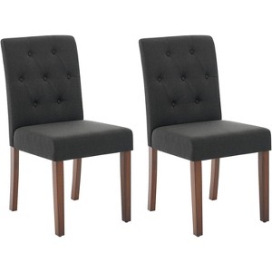Parsons Button Tufted Dining Chairs Set of 2 - Upholstered Fabric Kitchen Chairs with Wood Legs & Padded Seats-Living Room Kitchen Furniture - 1 of 4