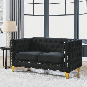 SYFERLORY Velvet Sofa for Living Room,Buttons Tufted Square Arm Couch, Black - 1 of 1