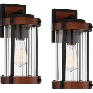 John Timberland Stan Industrial Outdoor Wall Light Fixtures Set of 2 Dark Wood Black Metal 13 1/2" Clear Glass for Post Exterior Barn - 1 of 4