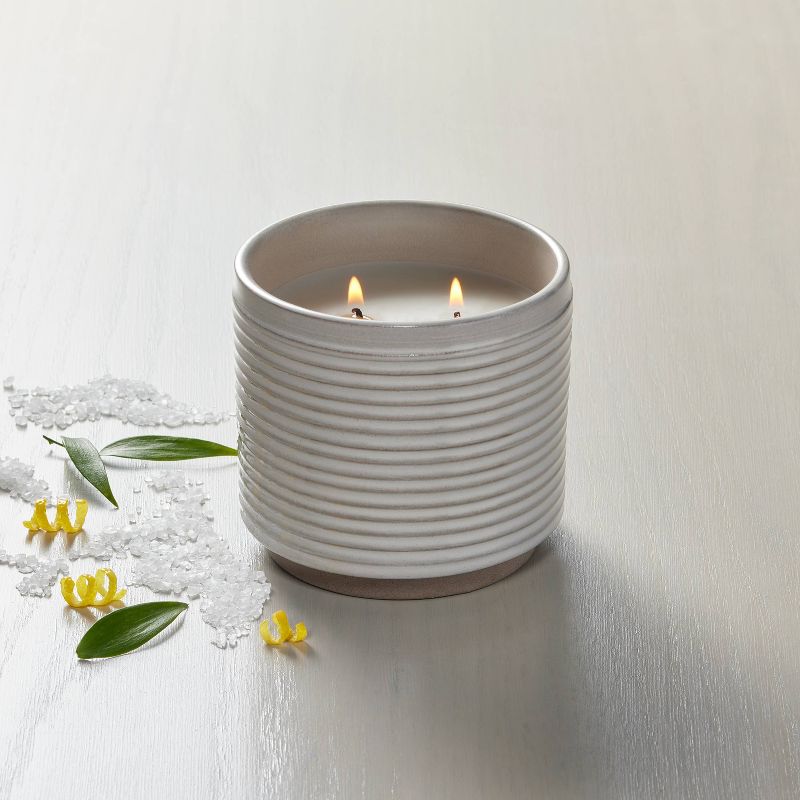 2-Wick Ribbed Ceramic Salt Jar Candle Light Gray 12oz - Hearth &#38; Hand&#8482; with Magnolia, 2 of 4