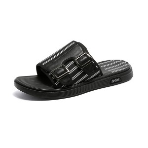Santimon Men's Flat Slides Crisscross Back Strap Sandals Double Buckle Flip Flops Black - 1 of 4