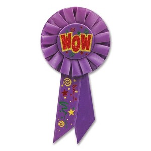 Beistle 3 1/4" x 6 1/2" Wow Rosette Ribbon Purple 6/Pack RS189 - 1 of 1