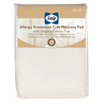 Sealy Allergy Protection Crib Mattress Pad Cover with Organic Cotton Top