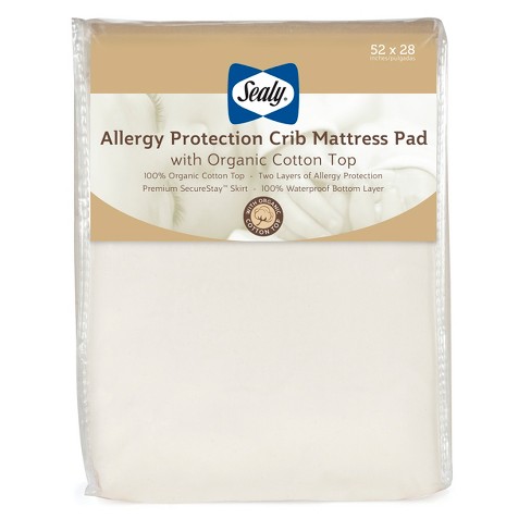 Sealy Mattress Pad, Crib, White, Stain Protection