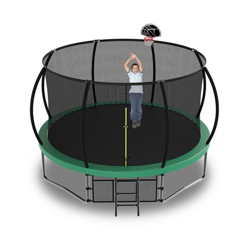 12ft Trampoline With Enclosure Net Ladder Light Astm Approval Easy To Assemble Recreational Tranpoline Outdoor Metal Large Trampoline Target