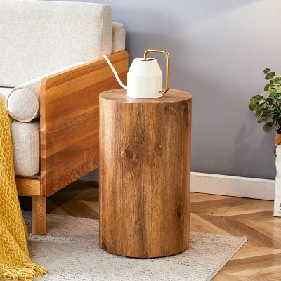 INFURNIC Desks Cylindrical Table with Patterned Design for Coffee Table Workbench and Dining Use Strong and Durable, Brown, 12"*12"*19.7"