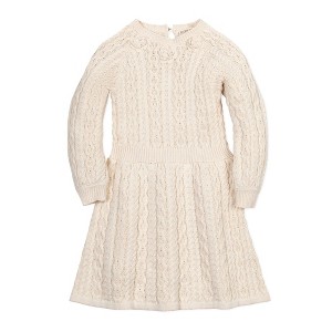Hope & Henry Girls' Organic Rosette Detail Cable Knit Sweater Dress, Ivory Cable with Rosettes, 5 - 1 of 4