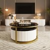 INFURNIC Coffee Tables Modern Round Nesting Coffee Table with Fluted Design and Drawer Chic White and Gold Finish, Black, 27.6"*27.6"*15.7" - 3 of 4