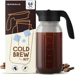 Impresa 64 oz Cold Brew Mason Jar Coffee Maker w/ Wide Mouth Cold Brew Coffee Pitcher, Lid, Bonus Gasket & Cold Brew Filter - 1 of 4