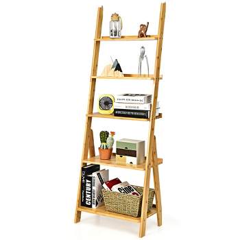Costway 5-Tier Bamboo Ladder Shelf Bookshelf Display Storage Rack Flower Stand