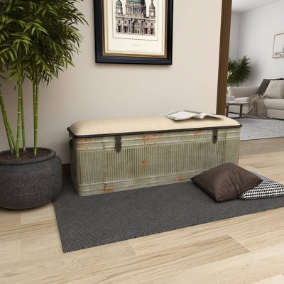 Gray Galvanized Metal Storage Bench with Beige Upholstered Seat
