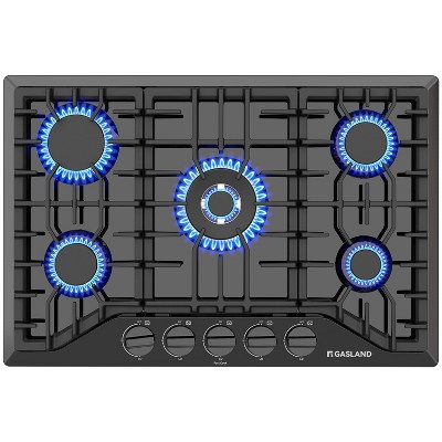 GASLAND PRO GH2305EF 30-Inch 5-Burner Built-in Side Knob Control Gas Cooktop, NG/LPG Convertible, Black Enamel