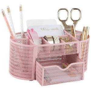 Blu Monaco Small Metal Mesh Desk Organizer with Drawer - Available in Aqua, Gold, and Pink - 1 of 4