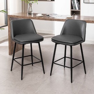 Kumasinova 26" Counter Height Bar Stools Set of 2, Mid-Century Modern 360° Swivel Bar Stools, Upholstered Counter Stools with Metal Legs & Footrest - 1 of 4