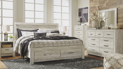 Transitional Whitewash 1-Drawer Nightstand with USB Charging