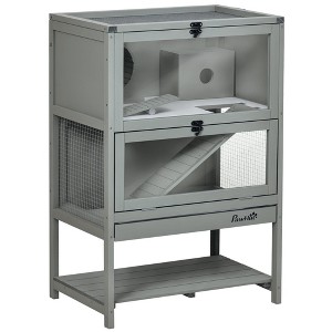 SKYONE 5-Tier Wooden Small Pet Habitat with 3 Ladders, Hinged Roof, Front Door & Bottom Storage - 1 of 4
