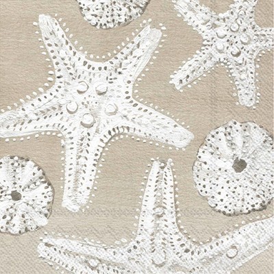 Boston International IHR 3-Ply Paper Cocktail Napkins, 5" x 5", Beach Treasures Starfish (Pack of 20)