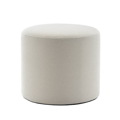 Cream Boucle Round Pouf Ottoman Footstool