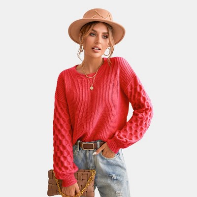 Women's Long Sleeve Honeycomb Knit Pullover Sweater - Cupshe-L-Beige