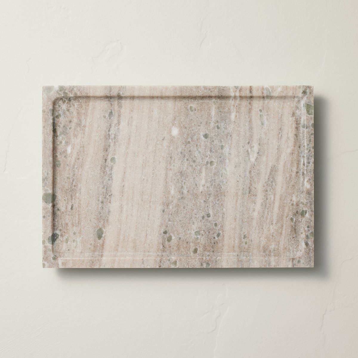 8"x12" Footed Marble Countertop Tray Warm Beige - Hearth & Hand™ with Magnolia: Acacia Wood Base, Rectangular Shape