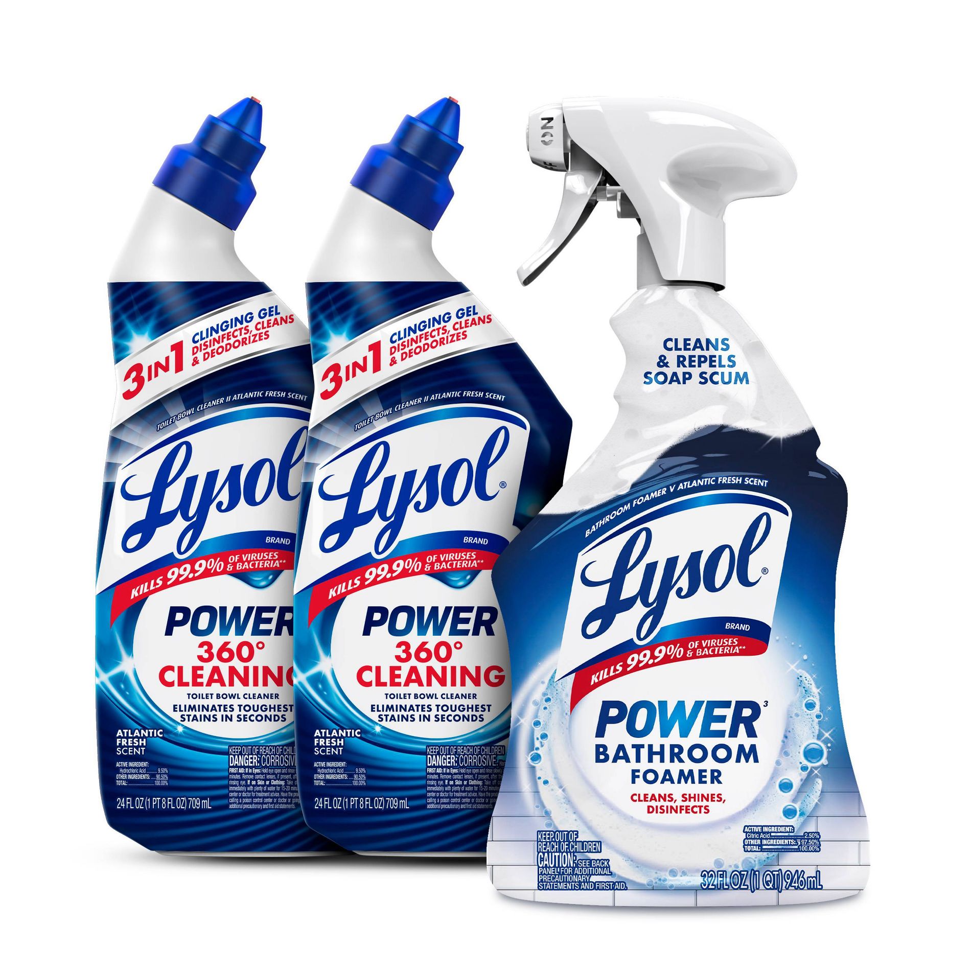 Lysol Power Unscented Clinging Gel Toilet Bowl Cleaner 24 fl oz/2ct + 32 fl oz Bathroom Trigger Power