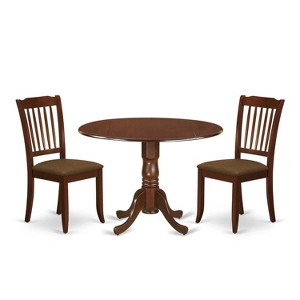 Round Dinette Set with Drop Leaf Table & 2 Linen Dining Chairs - Mahogany Finish - 1 of 4