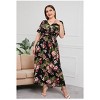 Plus Size Women's V Neck Maxi Dress Belted Waist Flowy Ankle Length Casual Elegant Party Dress - 4 of 4