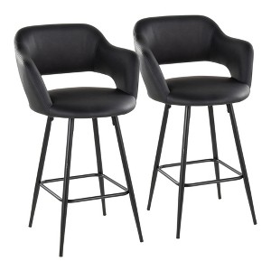 26" Contemporary Fixed-Height Counter Stool with Metal Legs, Armrests, and Square Footrest, Set of 2 - 1 of 4