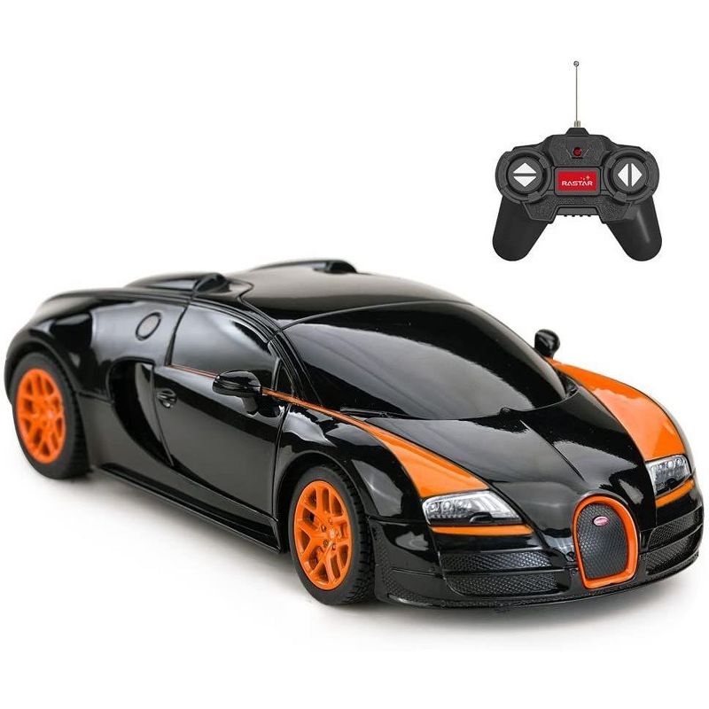 Link Ready! Set! play!1:24 Scale Radio Remote Control Bugatti Veyron Car Toy - Black/Orange, 1 of 8