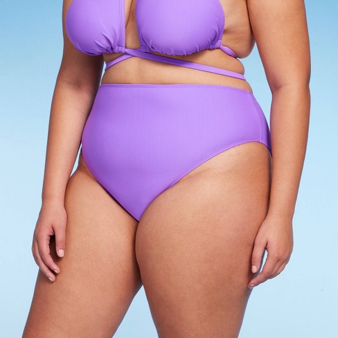 Women's High Waist High Leg Cheeky Bikini Bottom - Wild Fable™ Purple X