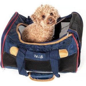 Pet Life Airline Approved Aero-Zoom Lightweight Wire Framed Collapsible Pet Carrier Blue-M - 1 of 3
