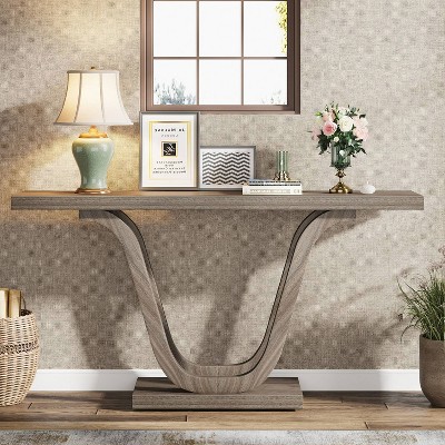 Hommoo 55 Inch Farmhouse Console Table Light Gray