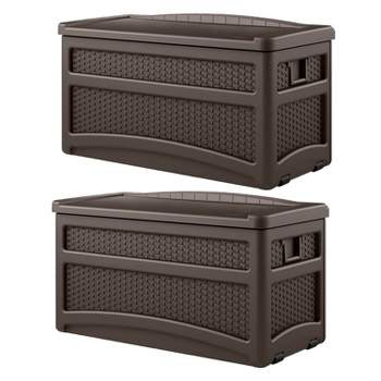 Suncast Outdoor 73 Gallon Patio Storage Chest with Handles and Seat, Java (2 Pk)
