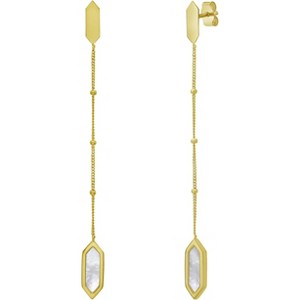 14k Yellow Gold 57mm Mother of Pearl, Onyx or Malachite Hexagon Drop Gemstone Earrings - 1 of 3