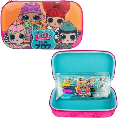 LOL Surprise Dolls Pencil Case Set with LOL Stickers and Gel Pens for Girls, Molded with Zip Closure, Pink