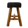 Storied Home Woven Mendong and Teakwood Stool, Black - 4 of 4