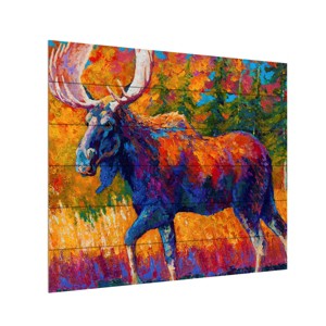 Trademark Fine Art -Marion Rose 'Moose Encounter' Wood Slat Art - 1 of 4