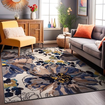 Cream Floral Non-Slip Synthetic 5' x 7' Area Rug